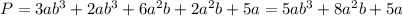 P=3ab^3+2ab^3+6a^2b+2a^2b+5a=5ab^3+8a^2b+5a