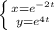 \left \{ {{x=e^{-2t} } \atop {y=e^{4t} }} \right.