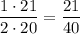 \dfrac{1\cdot21}{2\cdot20}=\dfrac{21}{40}