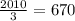 \frac{2010}{3}=670