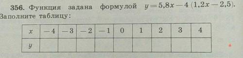 356. Функция за дана формулой у=5,8х - 4 (1,2х - 2,5). Заполните таблицу ставлю 5 звёзд