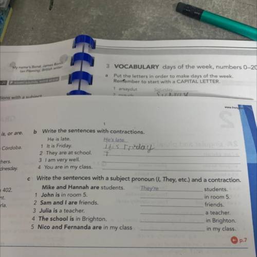 Or are. Córdoba. his Friday labin ers. Inesday. b Write the sentences with contractions. He is late.