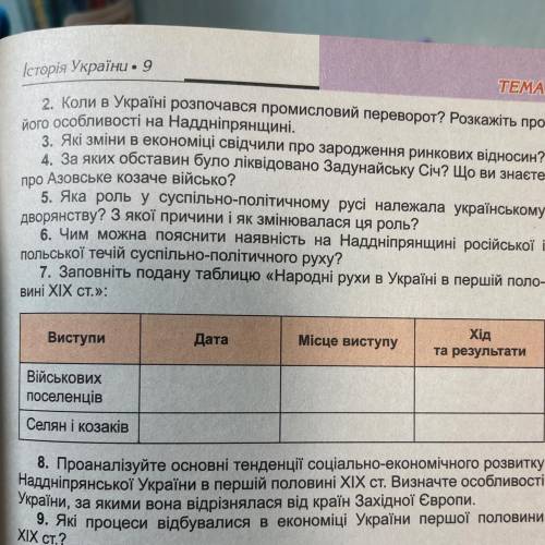 7. Заповніть подану таблицю «Народні рухи в Україні в першій поло- вині ХІХ ст.»: