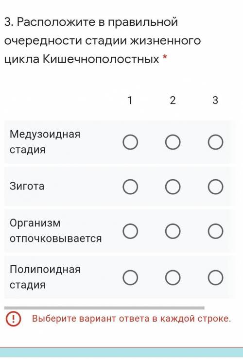 Расположите в правильной очередности стадии жизненного цикла Кишечнополостных