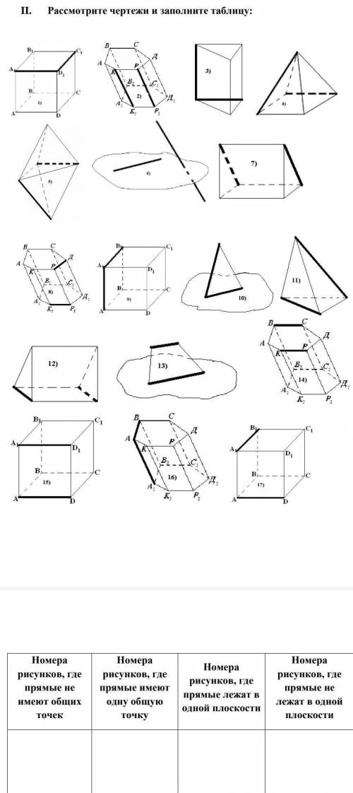 Рассмотрите чертежи и заполните таблицу