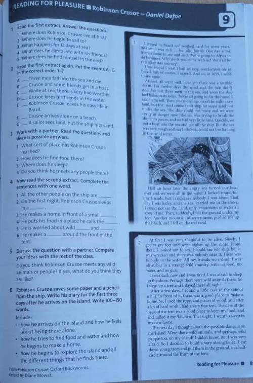 Read the first extract. Answer the questions. 1 Where does Robinson Crusoe live at first?2 Where doe