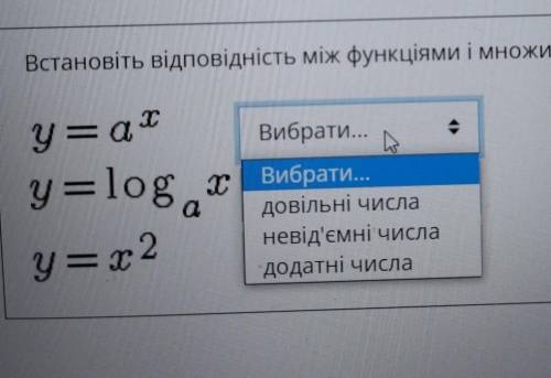 установіть відповідність між функціями і множинними значеннями