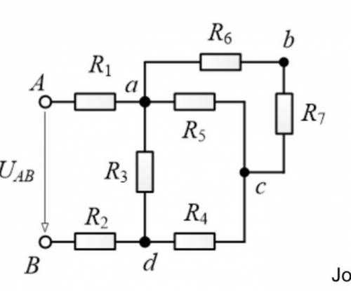 Найти общее соправители, зная что R1=10,R2=10,R3=240,R4=20,R5=200,R6=120,R7=80 ом