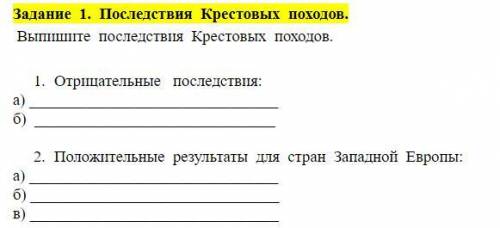 В рисунке задача Отрицательные и положительные последствия последствия Крестовых походов