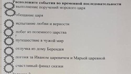 Расположите события во временной последовательности выполнение поручений морского царя обещание царя