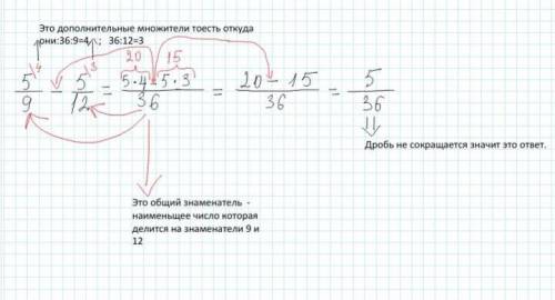 объясните как вычитать такие дроби, например: 5/9-5/12