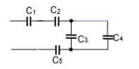 Определить заряды всех конденсаторов. Если задано С1=6мкФ, С2=6мкФ, С3=4мкФ, С4=2мкФ, С5=12мкФ, U=10