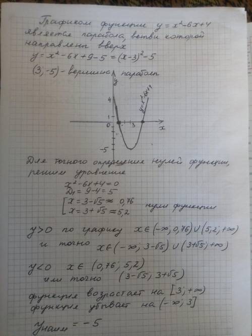 не выполняя построения графика найдите область значений промежутка роста и убывания функции !