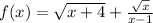 f(x)=\sqrt{x+4} +\frac{\sqrt{x} }{x-1}