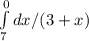 \int\limits^0_7 dx/(3+x)