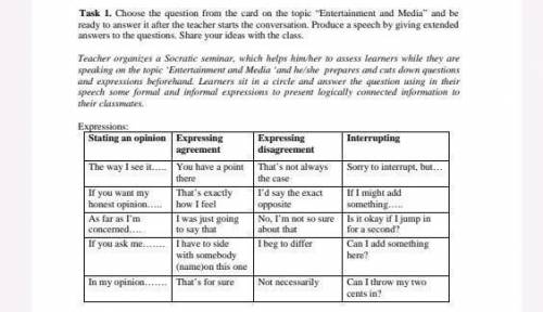 Choose one question from the card on the topic Entertainment and Media and be ready to answer it a