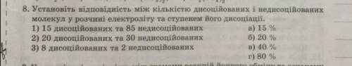 установіть відповідність між кількістю дисоційованих і недисоційованих молекул у розчині електроліту