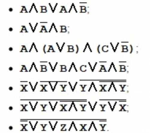 Упростите логические выражения, используя минимум законов логических операций: задания на фото