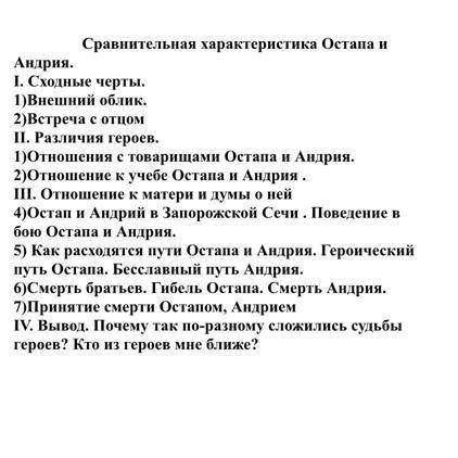 Написать сравнительную характеристику Остапа и Андрия (« Тарас Бульба». Гоголь.)