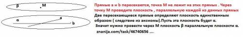 Прямые a и b ПЕРЕСЕКАЮТСЯ, точка M не лежит на этих прямых . Через точку М проведите плоскость , пар