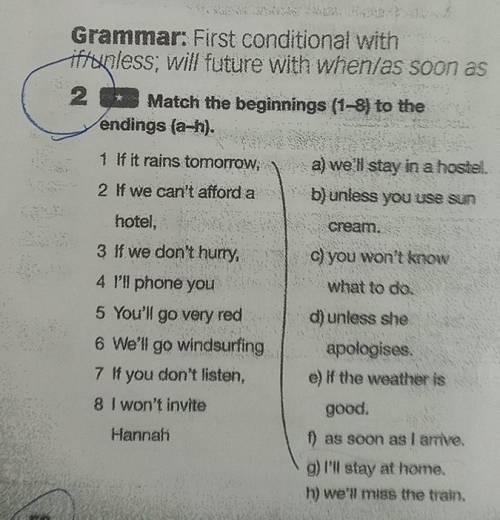 Grammar: First conditional with iftonless, will future with when/as soon as 2 Match the beginnings (