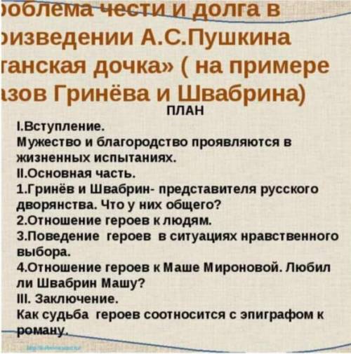 . проблема чести и долга в повести капитанская дочка сочинение по плану.