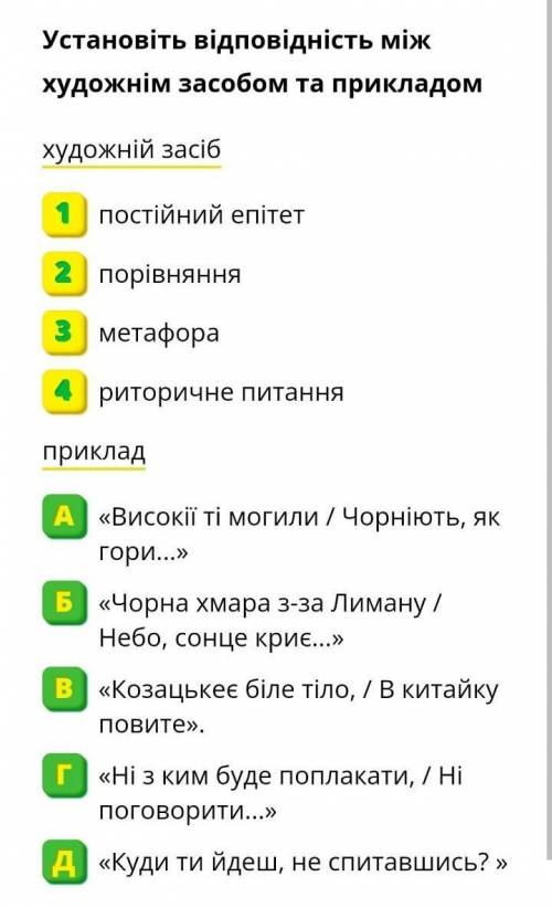 Установіть відповідність між художнім засобом та прикладом художній засіб 1 постійний епітет 2 порів