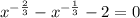 {x}^{ - \frac{2}{3} } - {x}^{ - \frac{1}{3} } - 2 = 0