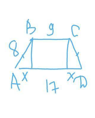 у рівнобічній трапеції АВСD AD i AC - основи. АD =17 см , ВС =9 см , АВ= 8 дм. Знайдіть величину кут