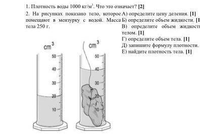 На рисунках показано тело ,котррое вмещает в мензурку с водой .Масса тела 250г