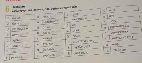 Cөздерді сәйкестендіріп, сөйлем құрап айт Составить предложения именно из 4 слов а не двух примечани