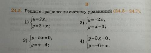 24.5. Решите графически систему уравнений 1) y=2x 2) y= -2x y=2+x y= x-33) y-5x =0 4) y-3x=0 y= x -4