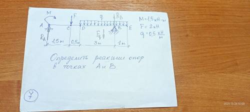 Определить реакцию опоры в точках A и B