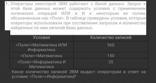 Операторы некоторой ЭВМ работают с базой данных. Запрос к этой базе данных может содержать условия с