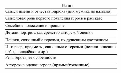 Составить письменную характеристику Бирюка по плану.