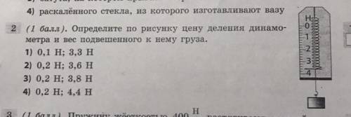 Определите по рисунку цену деления динамометра и вес подвешенного к нему груза