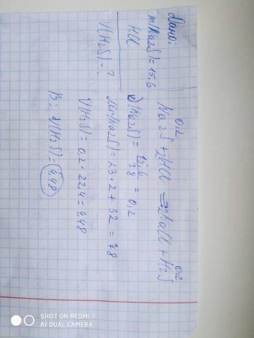 Обчисліть об'єм газу що утворився під час взаємодії 15,6 г Na2S з HCl