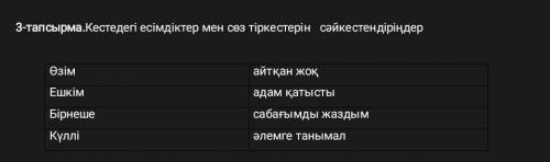 3-тапсырма.Кестедегi есiмдiктер мен сөз тiркестерiн сәйкестендiрiндер