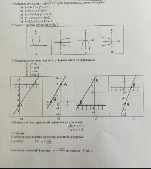 1 Выберите функции, графики которых параллельны, ответ обоснуйте: a) y 3x+2y-3x+1b) y 5x+3y-2x+1a) y
