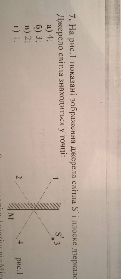 На рис.1 показані зображення джерела світла S і плоске дзеркало М. Джерело світла знаходиться у точц