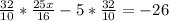 \frac{32}{10}*\frac{25x}{16}-5*\frac{32}{10}=-26