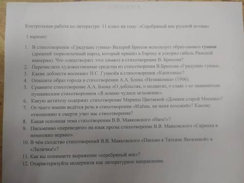 быстрее Контрольная работа по литературе 11 класс