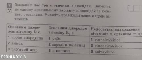 2 Завдання має три стовпчики відповідей. Виберіть по одному правильному варіанту відповідей іn кое-