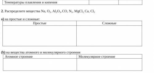 Распределите вещества простые и сложные атомное строение молекулярное строение