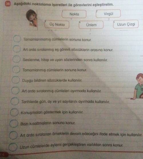 Noktalama işaretleri ile görevlerini eşleştirelim 1)NOKTA 2)VİRGÜL 3)ÜÇ NOKTA 4)ÜNLEM 5)UZUN ÇİZGİ