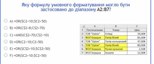 Яку формулу умовно Форматування могло бути Застосовано До діапазону А2:В7