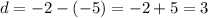 d = - 2 - ( - 5) = - 2 + 5 = 3