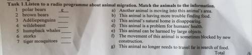 Task 1. Listen to a radio programme about animal migration. Match the animals to the information.