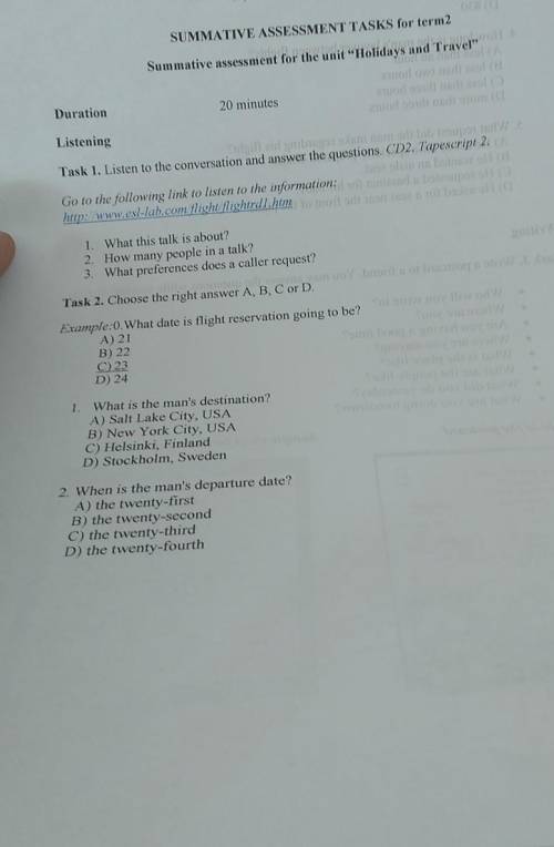 SUMMATIVE ASSESSMENT TASKS for term2 Summative assessment for the unit Holidays and Travel” OH Dura