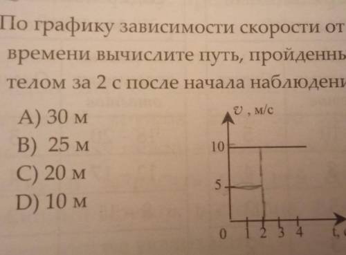 . По графику зависимости скорости от времени вычислите путь,пройденный телом за 2 с после начала наб